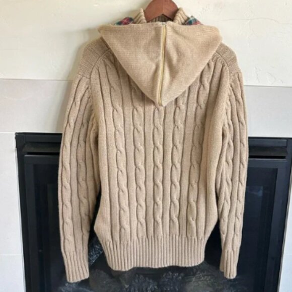 Gant Rugger Beige Wool Hoodie Jacket sz M RARE Cable Knit Sweater Varsity Preppy - Picture 4 of 11